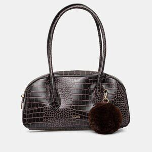 Aldo Migotram Croc Embossed Shoulder Bag Chocolate Brown